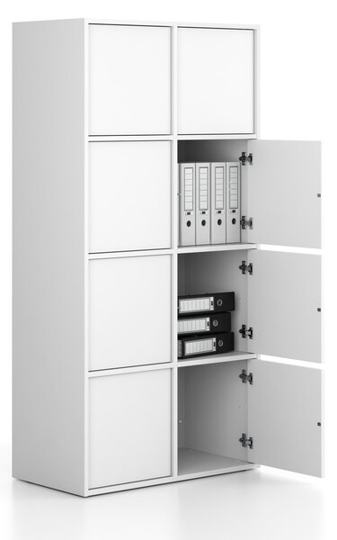 Szafka biurowa FRAME, 8x drzwi, 872 x 450 x 1735 mm, PUSH-lock, biały