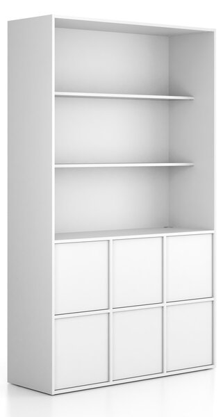 Szafka biurowa FRAME, 6x drzwi, 2x półka, 1299 x 450 x 2162 mm, PUSH-lock, biały