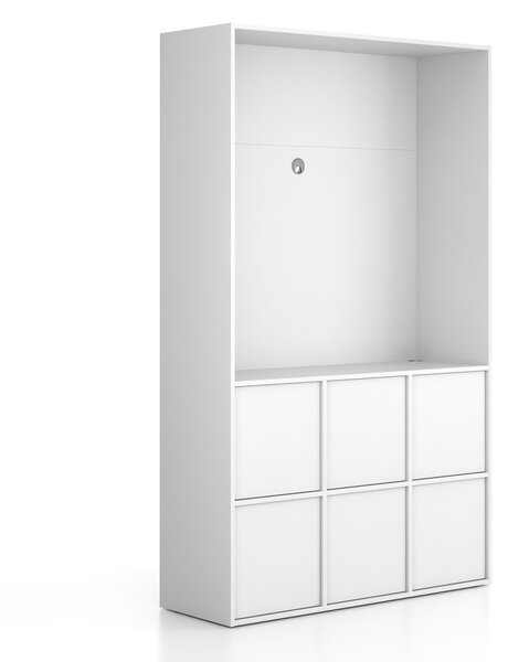 Szafka biurowa FRAME, 6x drzwi, z wnęką, 1299 x 450 x 2162 mm, PUSH-lock, biały