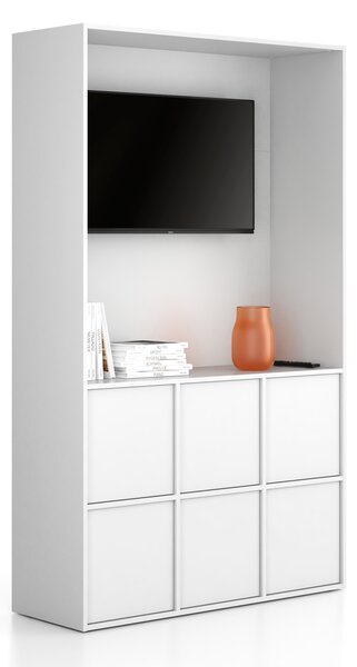Szafka biurowa FRAME, 6x drzwi, z wnęką, 1299 x 450 x 2162 mm, PUSH-lock, biały