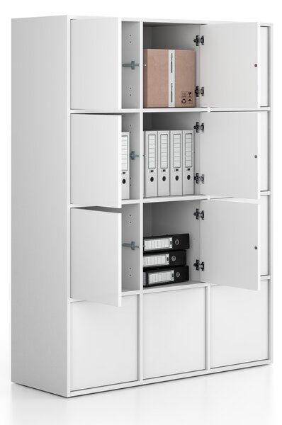 Szafa biurowa FRAME, 12x drzwi, 1299 x 450 x 1735 mm, PUSH-lock, biały