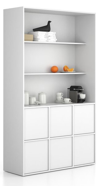 Szafka biurowa FRAME, 6x drzwi, 2x półka, 1299 x 450 x 2162 mm, PUSH-lock, biały