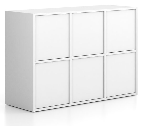 Szafa biurowa FRAME, niska, 6x drzwi, 1299 x 450 x 881 mm, PUSH-lock, biały