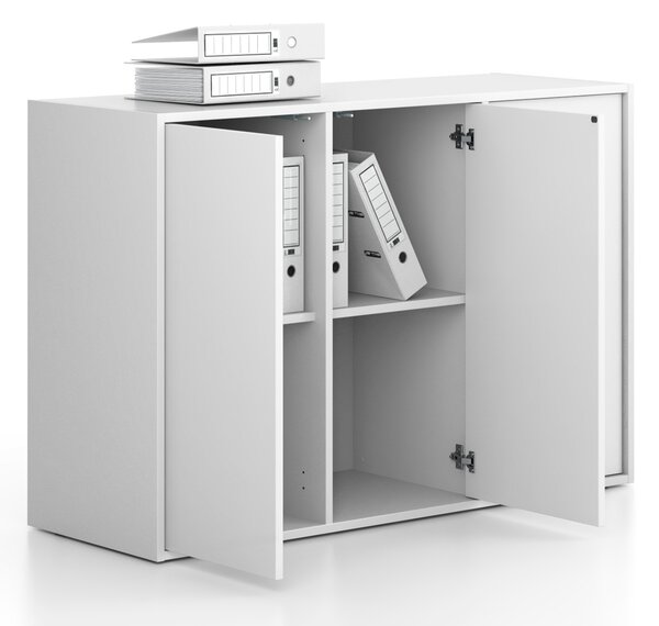 Szafa biurowa FRAME, niska, 3 drzwi, 1299 x 450 x 881 mm, PUSH-lock, biały