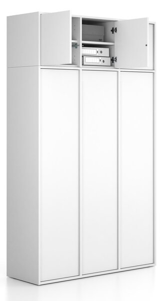 Nadstawka do szaf FRAME, 3x drzwi, 1299 x 450 x 427 mm, PUSH-lock, biała