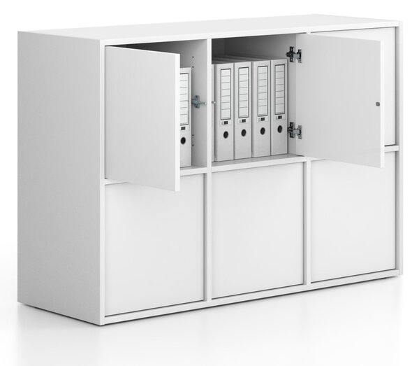 Szafa biurowa FRAME, niska, 6x drzwi, 1299 x 450 x 881 mm, PUSH-lock, biały