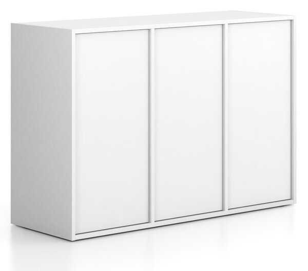 Szafa biurowa FRAME, niska, 3 drzwi, 1299 x 450 x 881 mm, PUSH-lock, biały