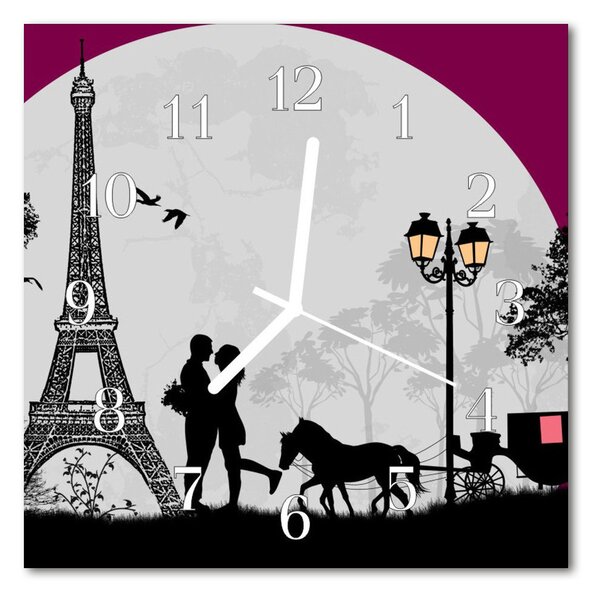 Zegar szklany kwadratowy Miłość Paryż