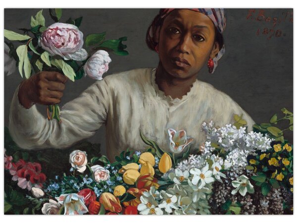 Obraz - Frédéric Bazille, Young Woman with Peonies, reprodukcje (70x50 cm)