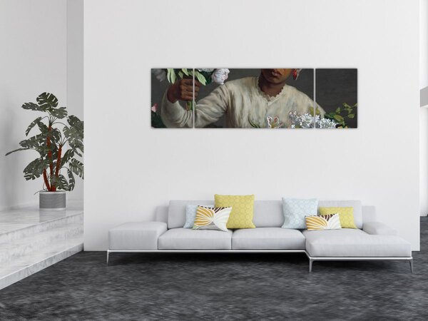 Obraz - Frédéric Bazille, Young Woman with Peonies, reprodukcje (170x50 cm)