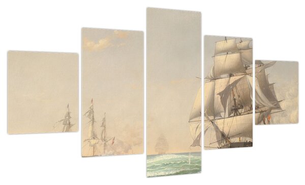 Obraz - Fitz Henry Lane, The United States Frigate President Engaging the British Squadron, reprodukcje (125x70 cm)
