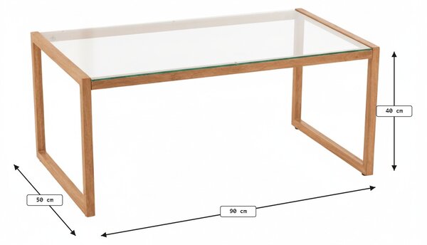Stolik kawowy NATURELE ze szklanym blatem 90x50 cm, brązowy