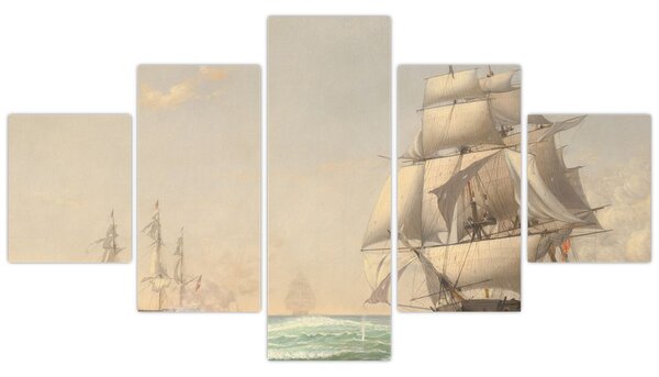 Obraz - Fitz Henry Lane, The United States Frigate President Engaging the British Squadron, reprodukcje (125x70 cm)