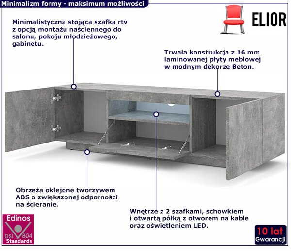 Szafka pod TV stojąca lub wisząca beton F1-F18