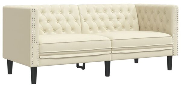 Sofa chesterfield, 2-os., kremowa, tapicerowana sztucznÄ skÃ³rÄ