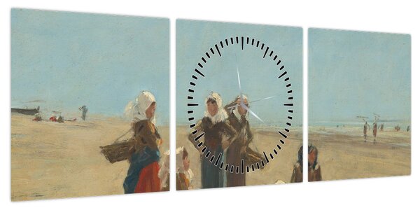Obraz - Eugène Boudin, Women on the Beach at Berck, reprodukcje (z zegarem) (90x30 cm)