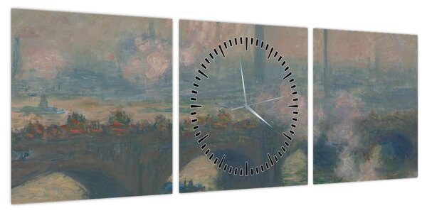 Obraz - Claude Monet, Waterloo Bridge, Gray Day, reprodukcje (z zegarem) (90x30 cm)