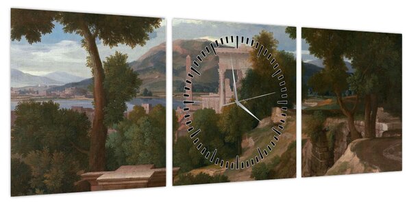 Obraz - Nicolas Poussin, Landscape with Saint John on Patmos, reprodukcje (z zegarem) (90x30 cm)