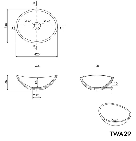 Umywalka nablatowa TWA29