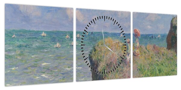 Obraz - Claude Monet, Cliff Walk at Pourville, reprodukcje (z zegarem) (90x30 cm)