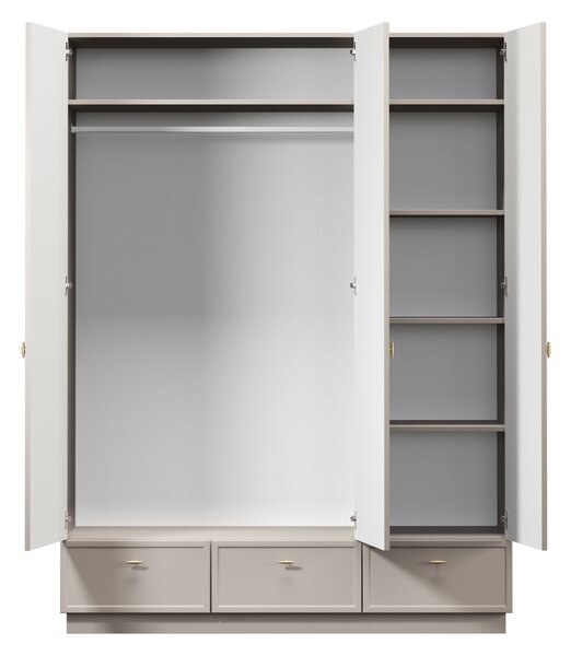 Szafa Lorini 150 cm z półkami - kaszmir / złote uchwyty T-bar