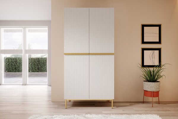 Szafa Nicole 100 cm z półkami - biały mat / złote nóżki