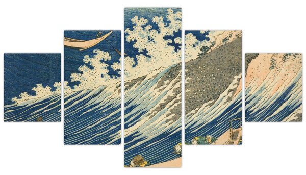 Obraz - Katsushika Hokusai, Fishing Boats at Choshi in Shimosa (Soshu Choshi) , reprodukcje (125x70 cm)