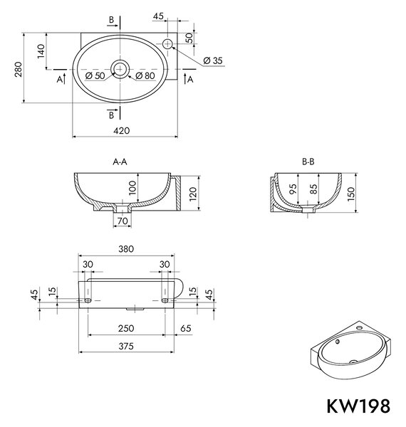 Umywalka ścienna KW198