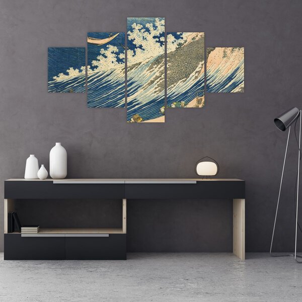 Obraz - Katsushika Hokusai, Fishing Boats at Choshi in Shimosa (Soshu Choshi) , reprodukcje (125x70 cm)