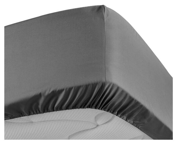 Antracytowe prześcieradło z perkalu bawełnianego z gumką 90x190 cm Percaline – douceur d'intérieur