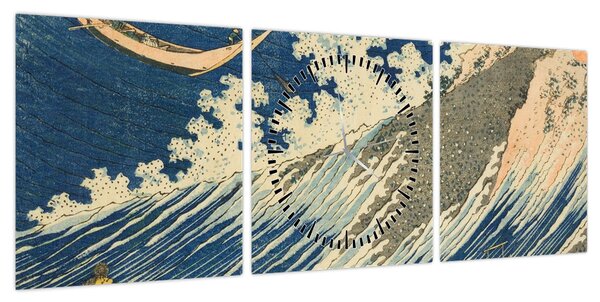 Obraz - Katsushika Hokusai, Fishing Boats at Choshi in Shimosa (Soshu Choshi) , reprodukcje (z zegarem) (90x30 cm)
