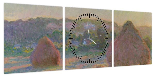 Obraz - Claude Monet, Stacks of Wheat (End of Summer) , reprodukcje (z zegarem) (90x30 cm)
