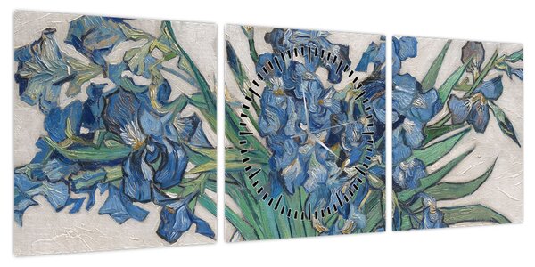 Obraz - Vincent van Gogh, Irises, reprodukcje (z zegarem) (90x30 cm)