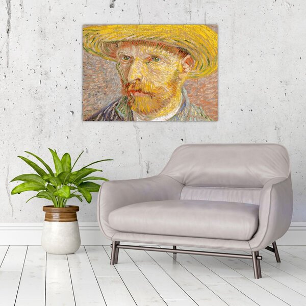 Obraz - Vincent van Gogh, Self-Portrait with a Straw Hat (The Potato Peeler), reprodukcje (70x50 cm)