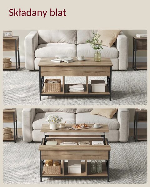 Regulowany stół konferencyjny LUBOR, 60x100x(48-62)cm, camel brąz/czarna Vasagle