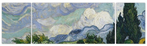 Obraz - Vincent van Gogh, Wheat Field with Cypresses, reprodukcje (170x50 cm)