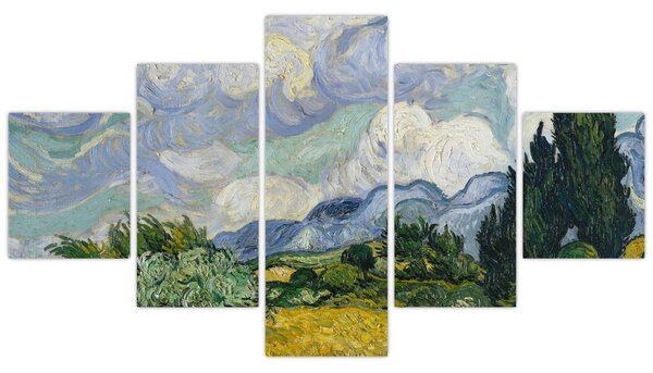 Obraz - Vincent van Gogh, Wheat Field with Cypresses, reprodukcje (125x70 cm)