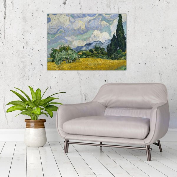 Obraz - Vincent van Gogh, Wheat Field with Cypresses, reprodukcje (70x50 cm)