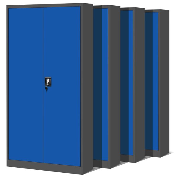 Zestaw 4x biurowa szafa metalowa na akta JAN H, 900 x 1950 x 400 mm, antracytowo-niebieska