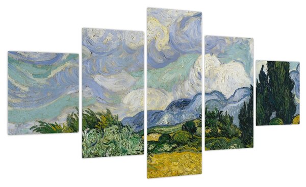 Obraz - Vincent van Gogh, Wheat Field with Cypresses, reprodukcje (125x70 cm)