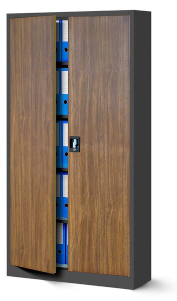 Zestaw 4x biurowa szafa metalowa na akta JAN, 900 x 1850 x 400 mm, antracytowa/ orzech