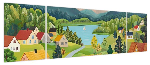 Obraz - Wioska w górach (170x50 cm)