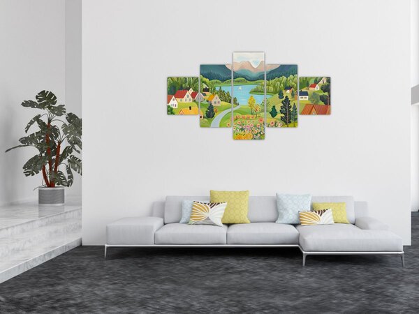 Obraz - Wioska w górach (125x70 cm)