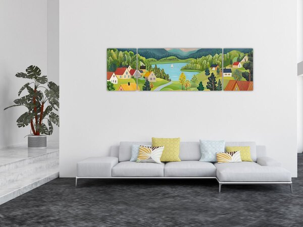 Obraz - Wioska w górach (170x50 cm)