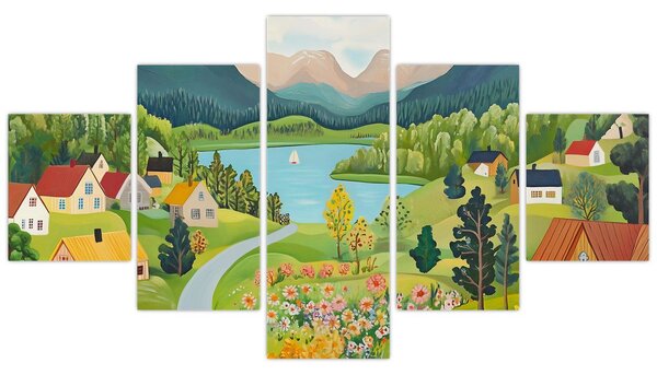 Obraz - Wioska w górach (125x70 cm)