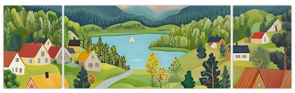 Obraz - Wioska w górach (170x50 cm)