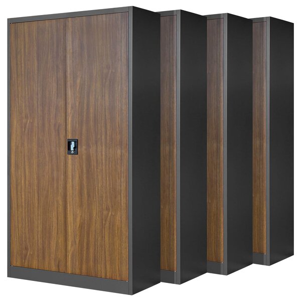 Zestaw 4x biurowa szafa metalowa na akta JAN, 900 x 1850 x 400 mm, antracytowa/ orzech