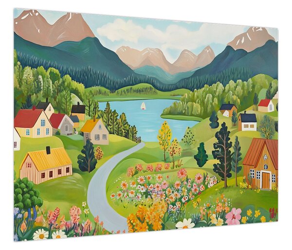 Obraz - Wioska w górach (70x50 cm)