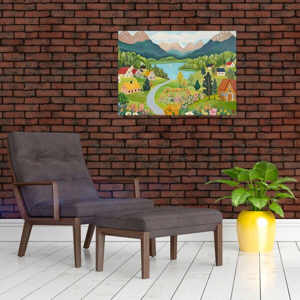 Obraz - Wioska w górach (70x50 cm)