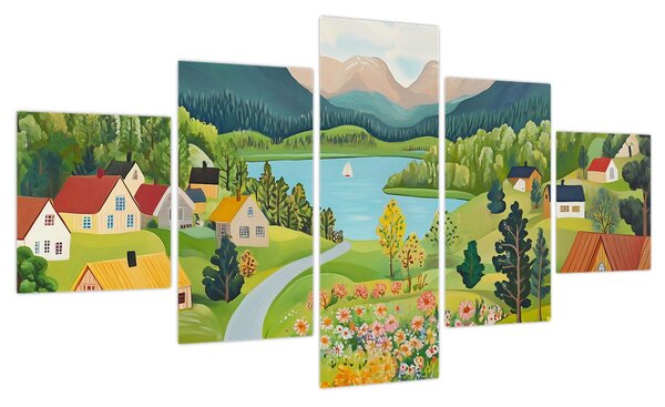 Obraz - Wioska w górach (125x70 cm)